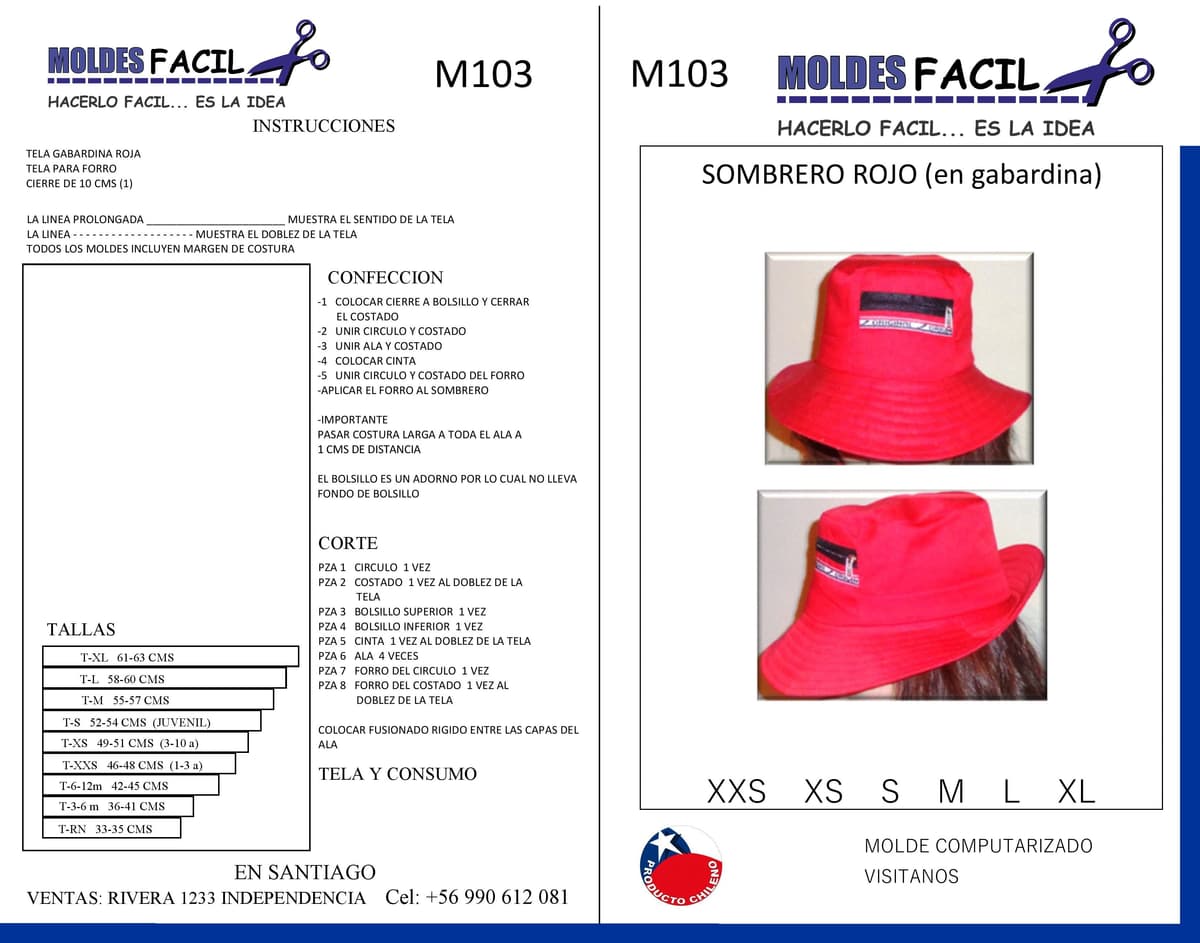 Patrón de costura Sombrero rojo (en gabardina) — Moldes Fácil