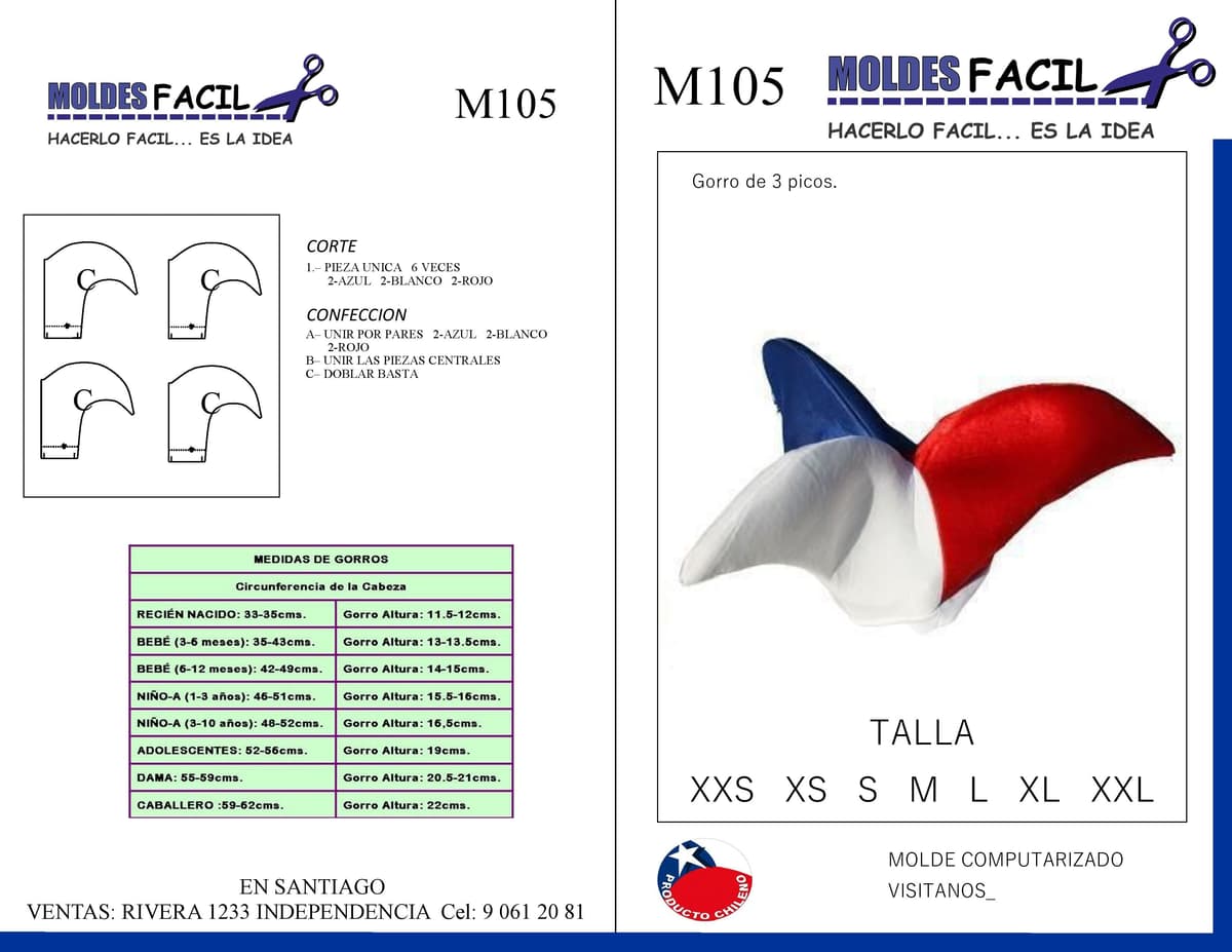 Patrón de costura Gorro de 3 picos — Moldes Fácil