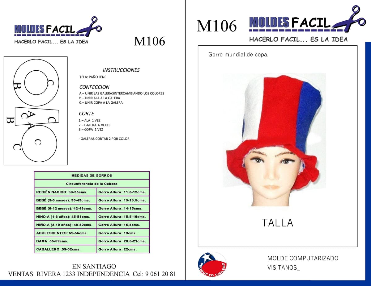 Patrón de costura Gorro mundial — Moldes Fácil