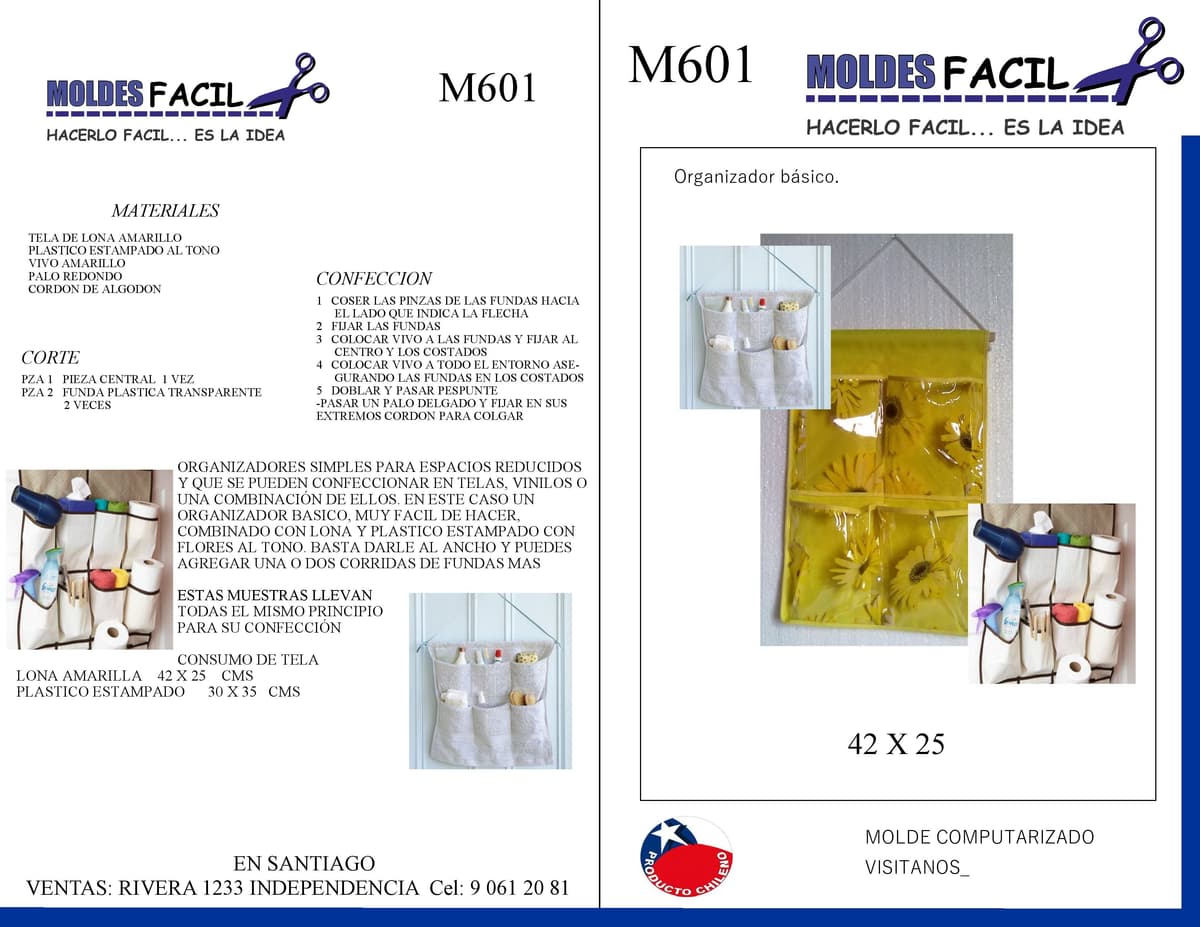 Patrón de costura Organizador básico — Moldes Fácil