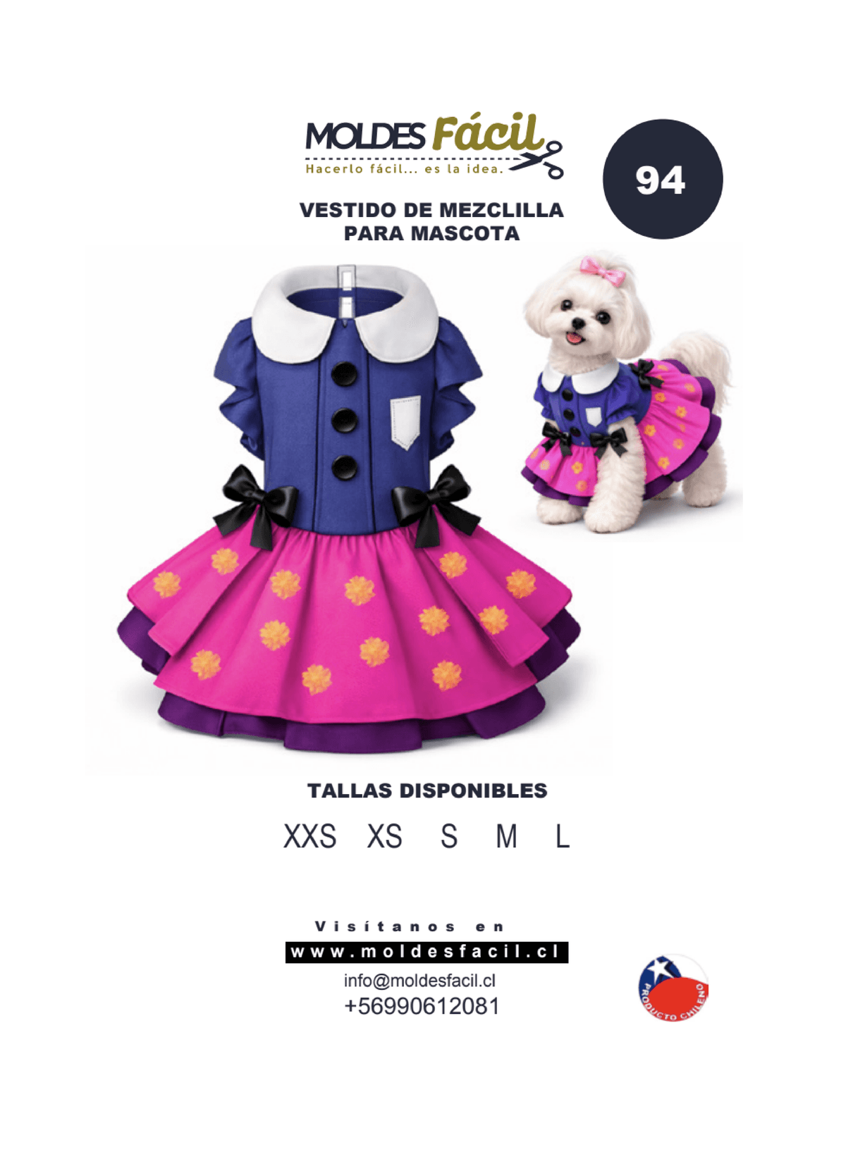 Patrón de costura VESTIDO DE MEZCLILLA PARA MASCOTA — Moldes Fácil