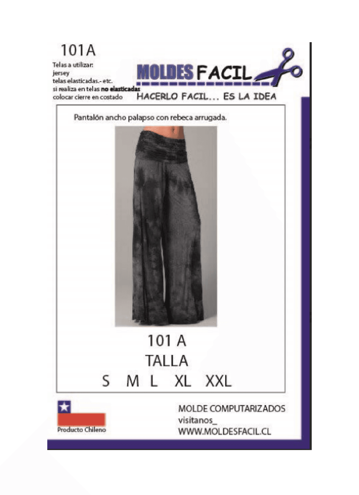 Patrón de costura Pantalón ancho palapso con rebeca arrugada — Moldes Fácil