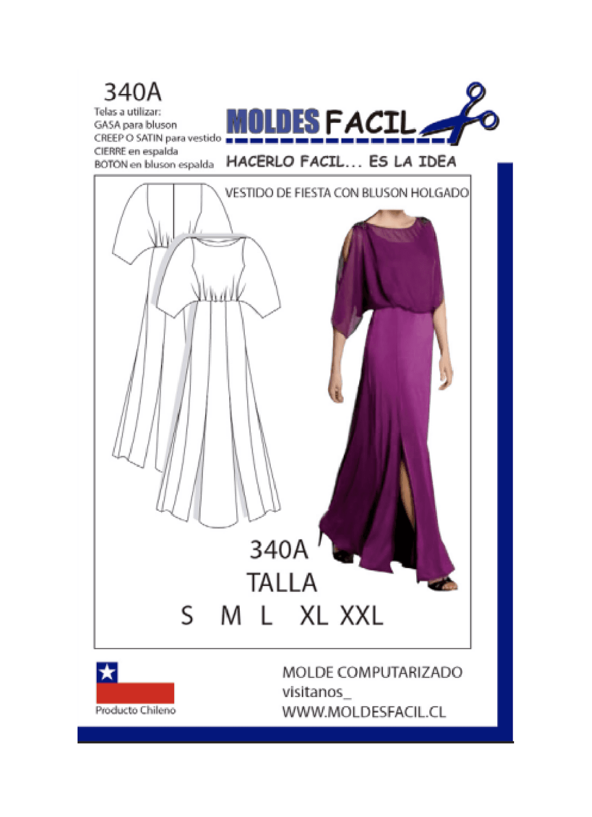 Patrón de costura Vestido de fiesta con blusón holgado — Moldes Fácil