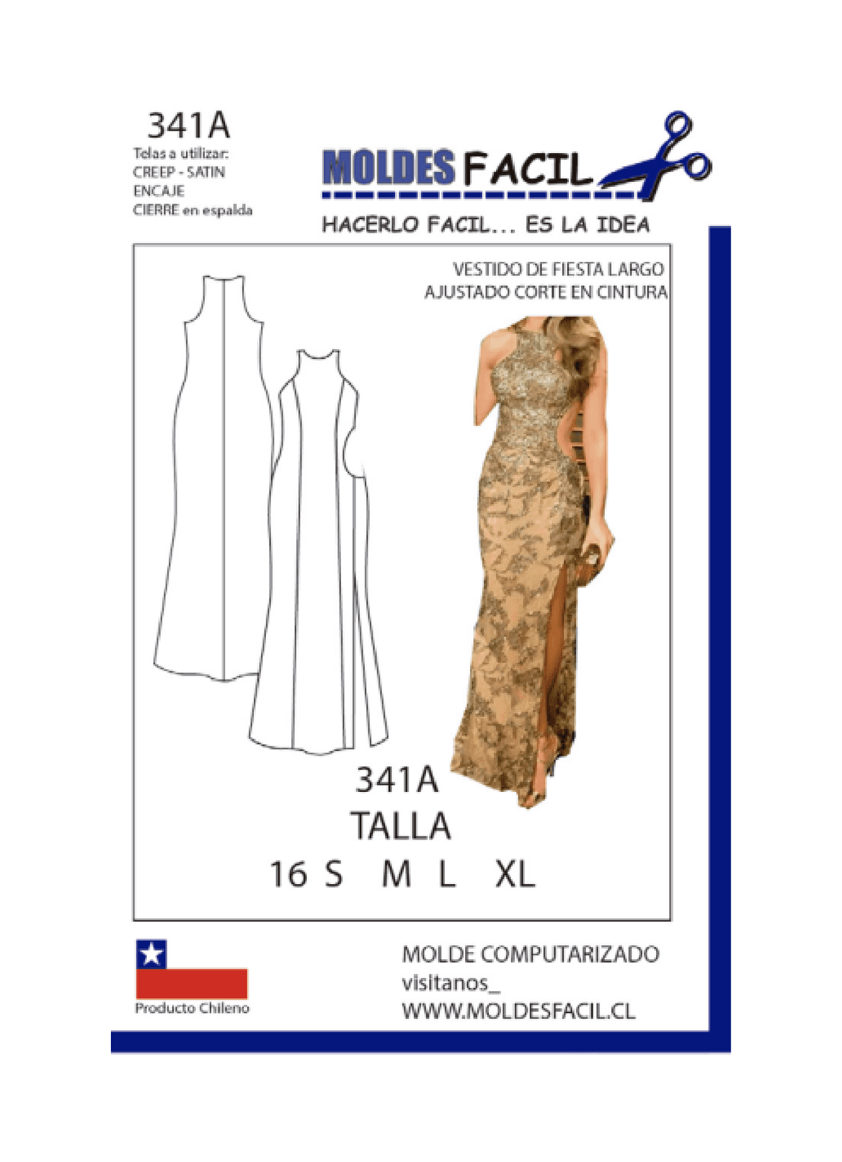 Patrón de costura Vestido de fiesta largo ajustado con corte en cintura — Moldes Fácil
