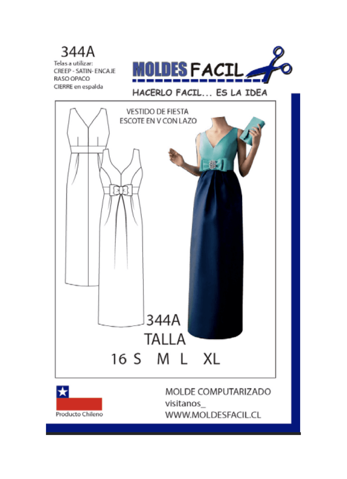 Patrón de costura Vestido de fiesta escote en V con lazo — Moldes Fácil