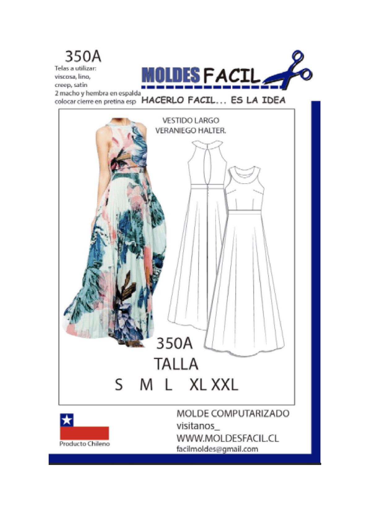 Patrón de costura Vestido largo veraniego halter — Moldes Fácil