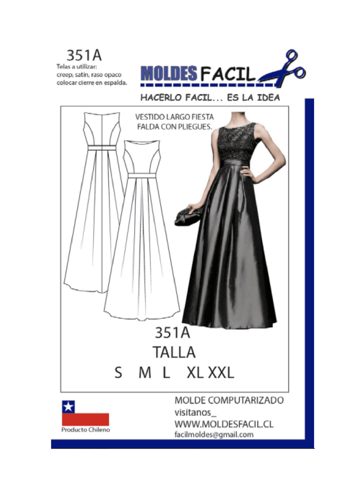 Patrón de costura Vestido largo fiesta falda con pliegues — Moldes Fácil