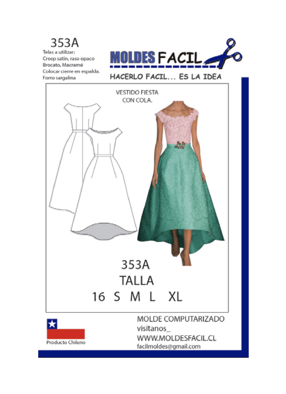 Patrón de costura Vestido de fiesta con cola — Moldes Fácil