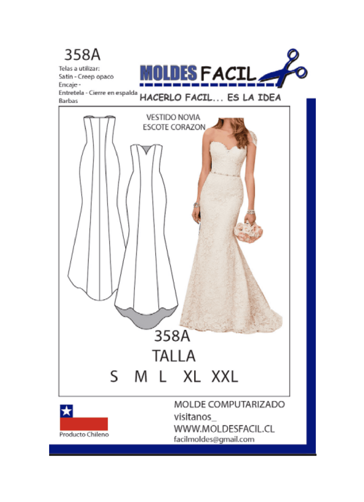 Patrón de costura Vestido de novia escote corazón — Moldes Fácil