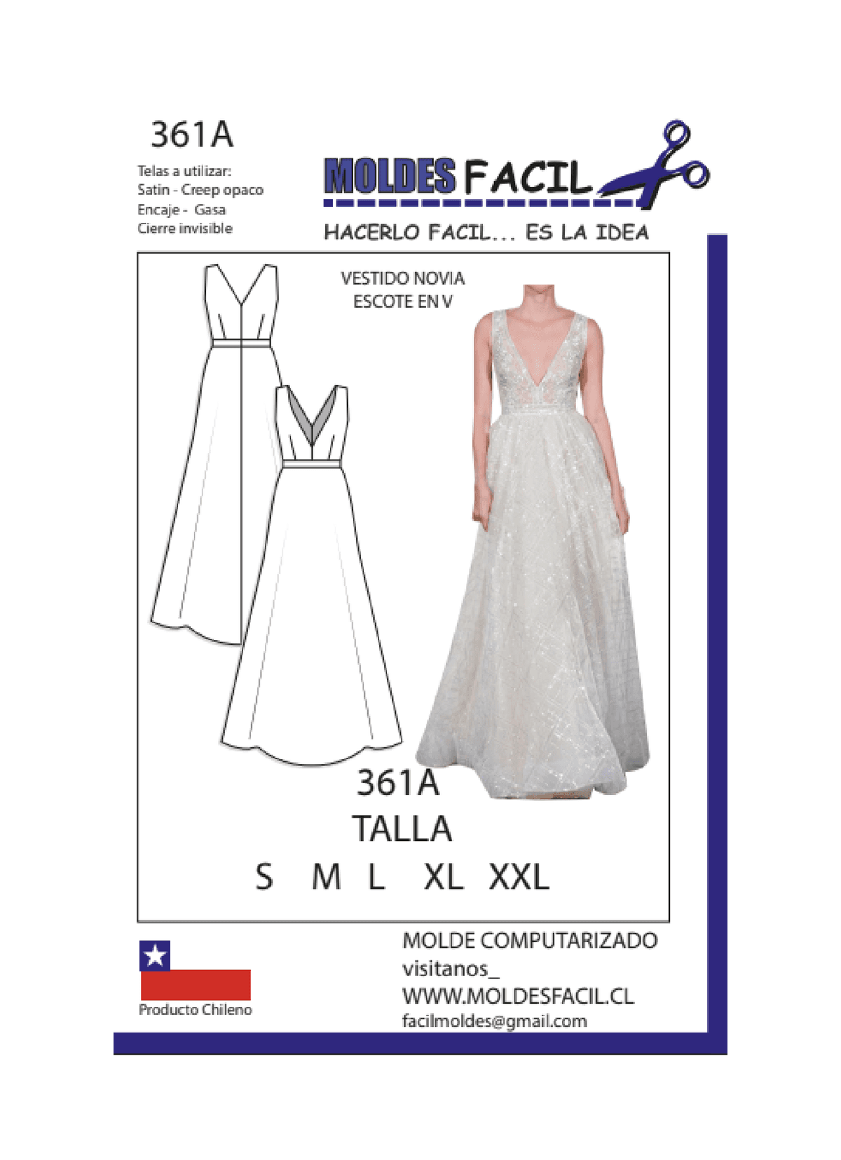 Patrón de costura Vestido de novia escote en V — Moldes Fácil