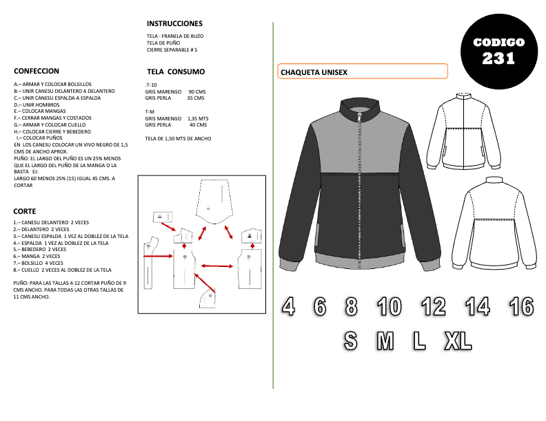Patrón de costura Chaqueta Unisex — Moldes Fácil