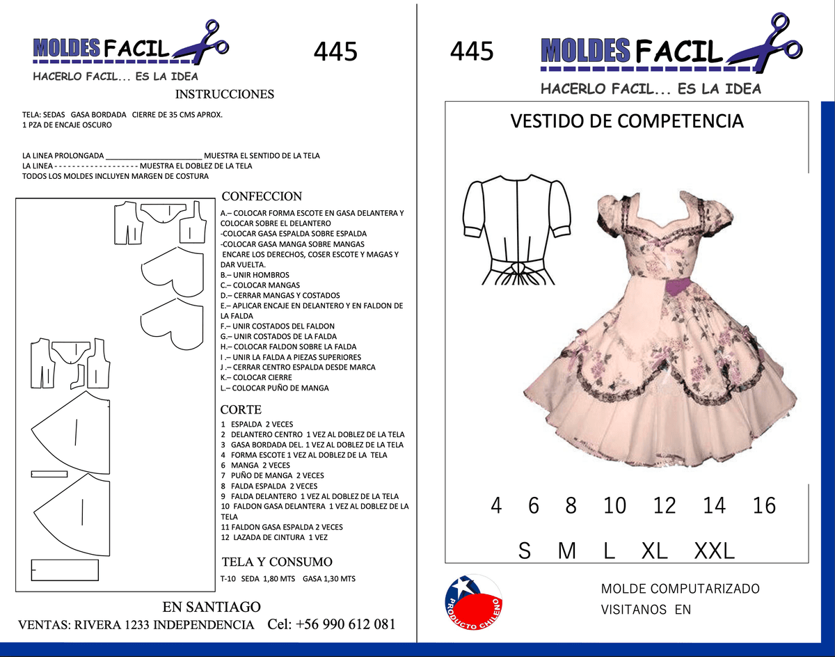 Patrón de costura Vestido huasa competencia — Moldes Fácil