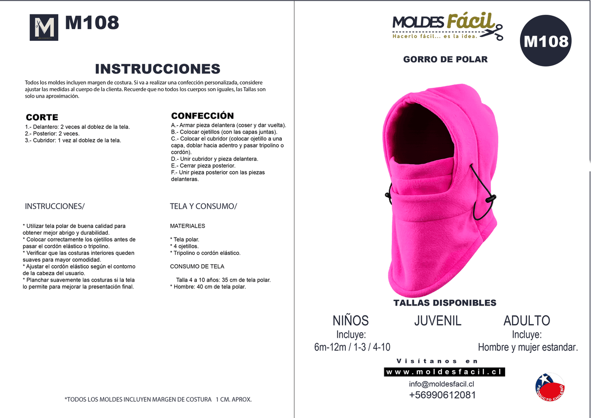 Patrón de costura Gorro de polar — Moldes Fácil