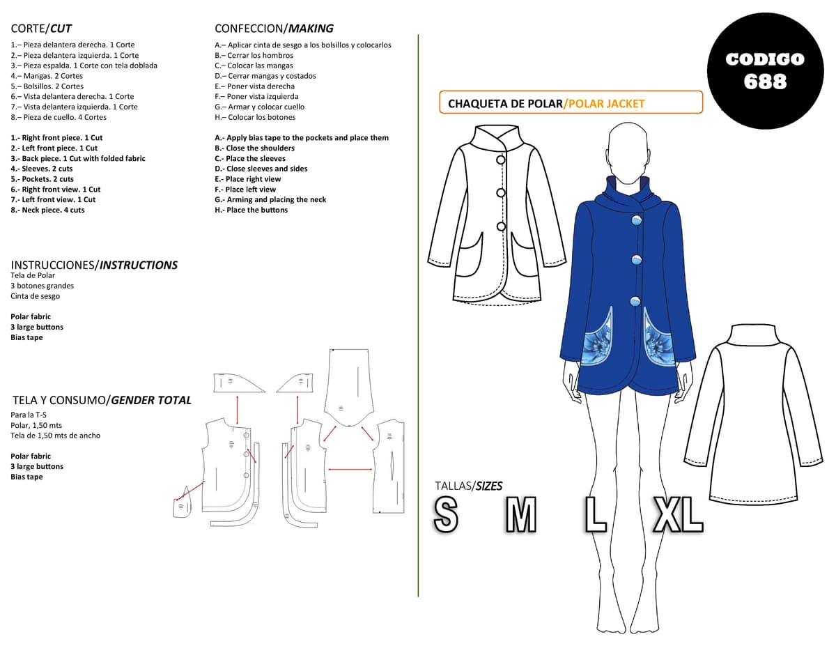 Patrón de costura Chaqueta de polar — Moldes Fácil