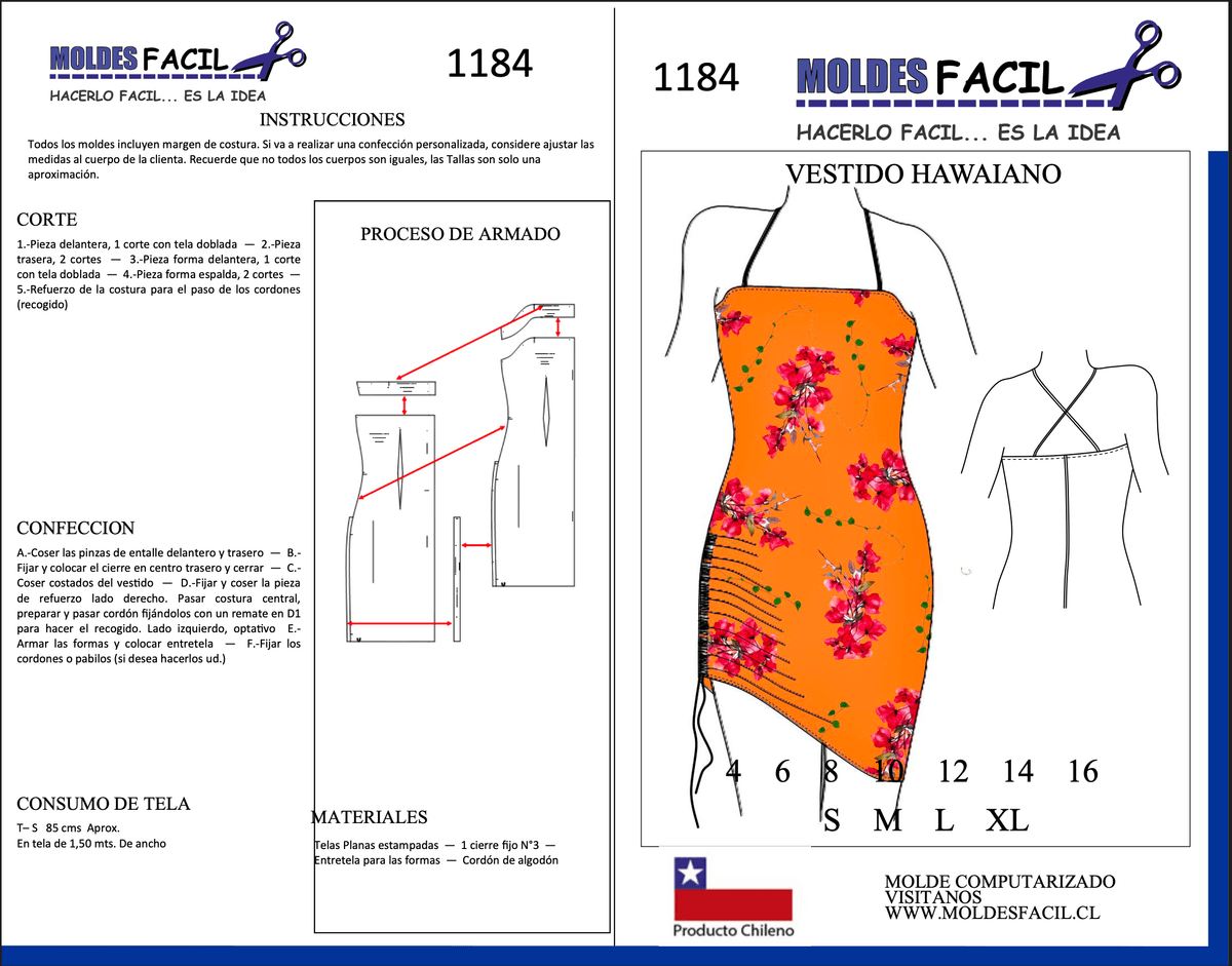 Patrón de costura Vestido Hawaiano — Moldes Fácil