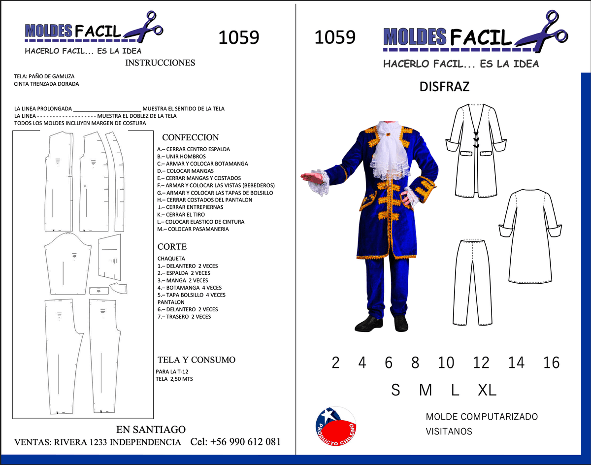 Patrón de costura Difraz traje antiguo hombre — Moldes Fácil