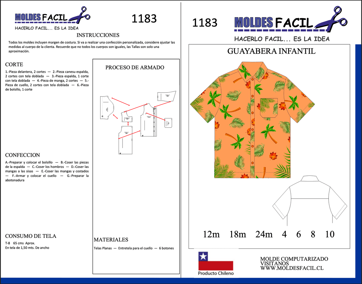 Patrón de costura Guayabera infantil — Moldes Fácil