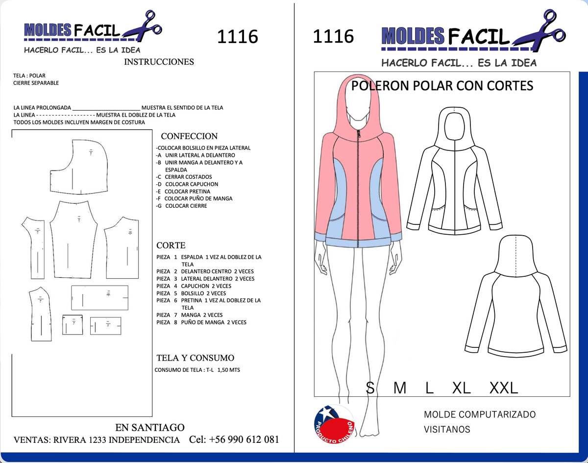 Patrón de costura Polerón de polar con cortes — Moldes Fácil