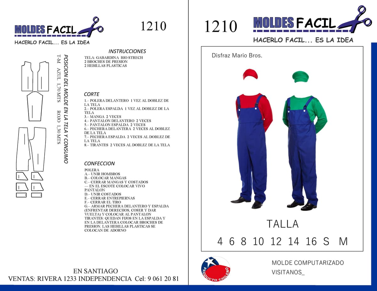Patrón de costura Disfraz Mario bros — Moldes Fácil