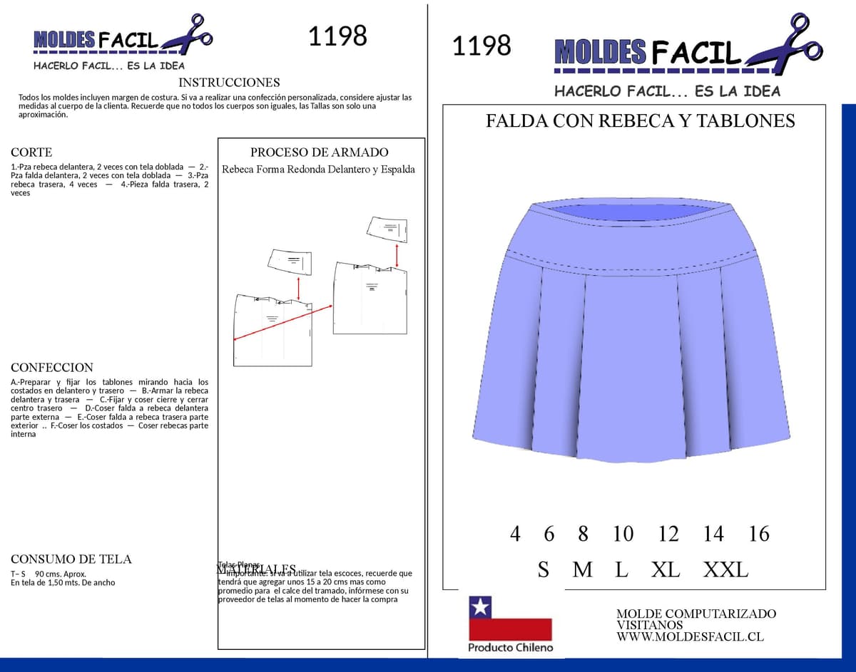 Patrón de costura Falda con Rebeca y tablones — Moldes Fácil