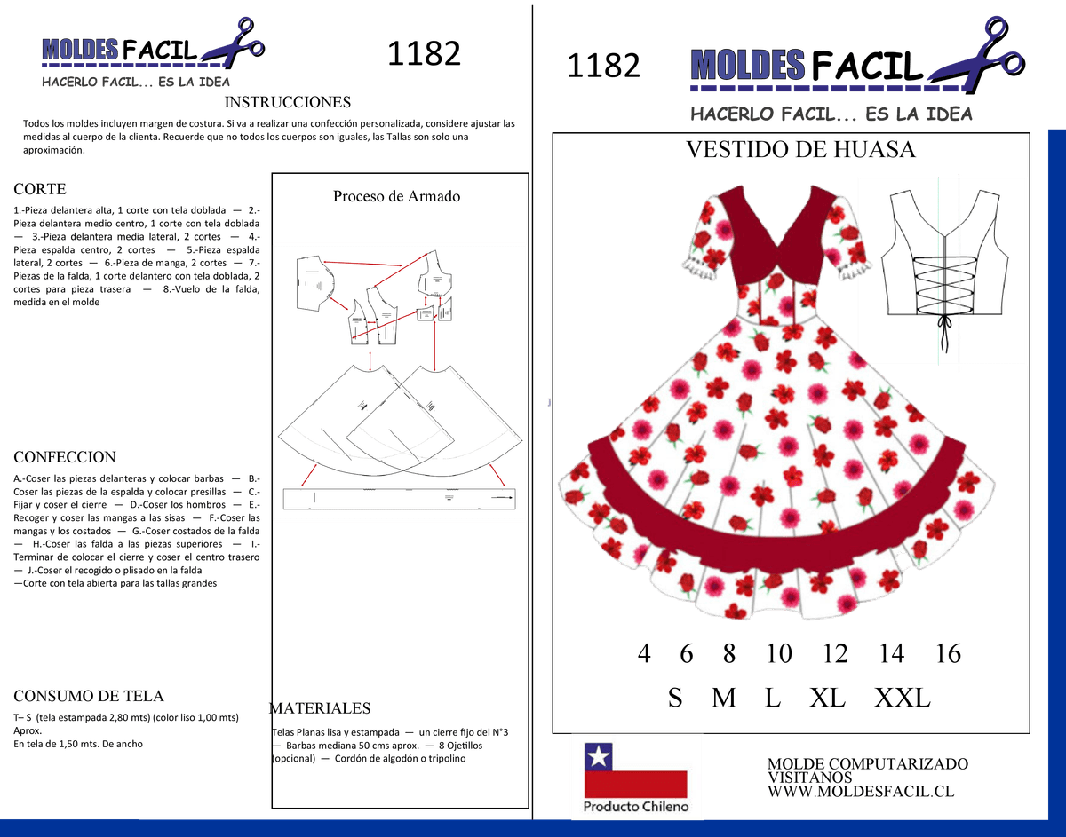 Patrón de costura Vestido de Huasa — Moldes Fácil