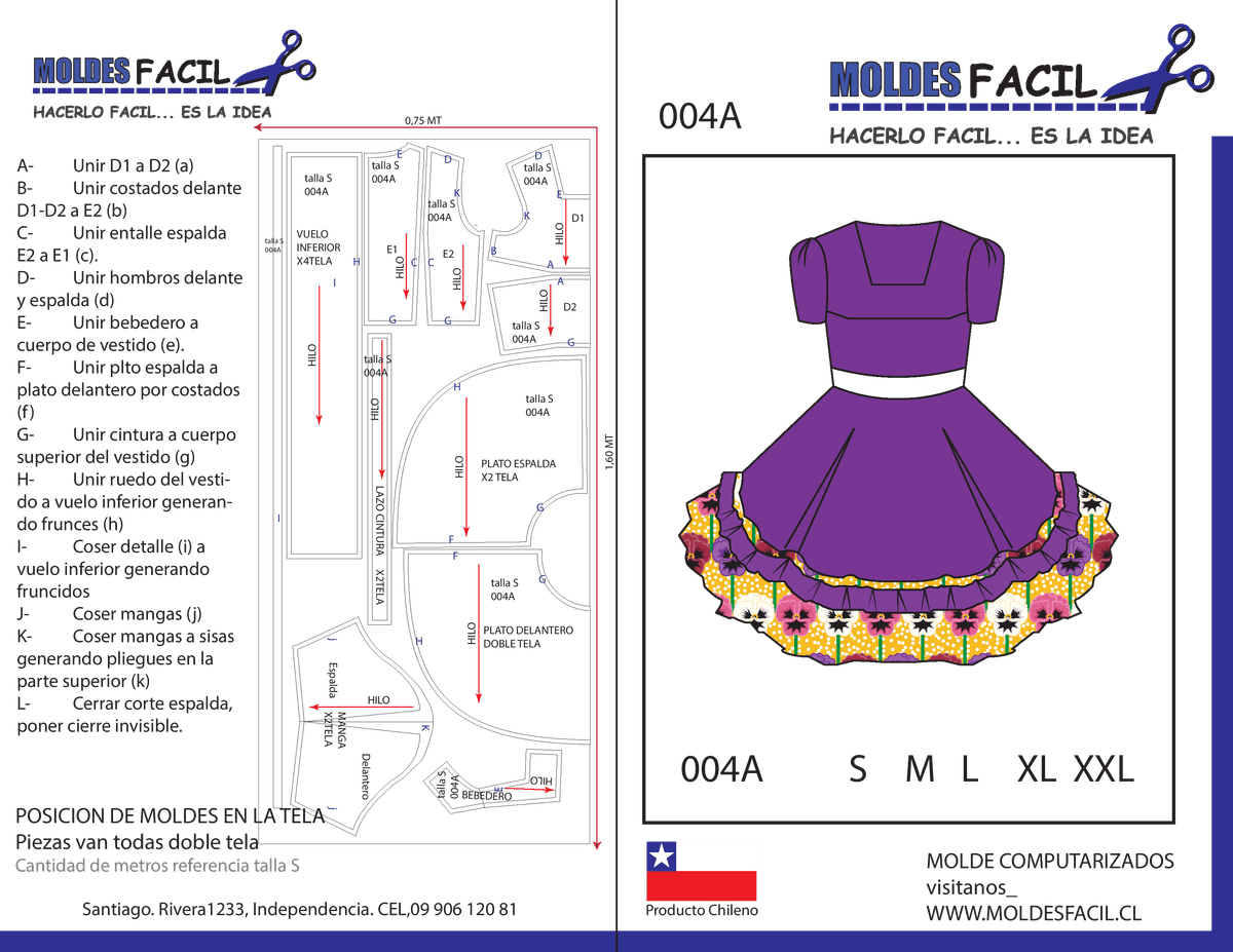 Patrón de costura Vestido de Huasa — Moldes Fácil