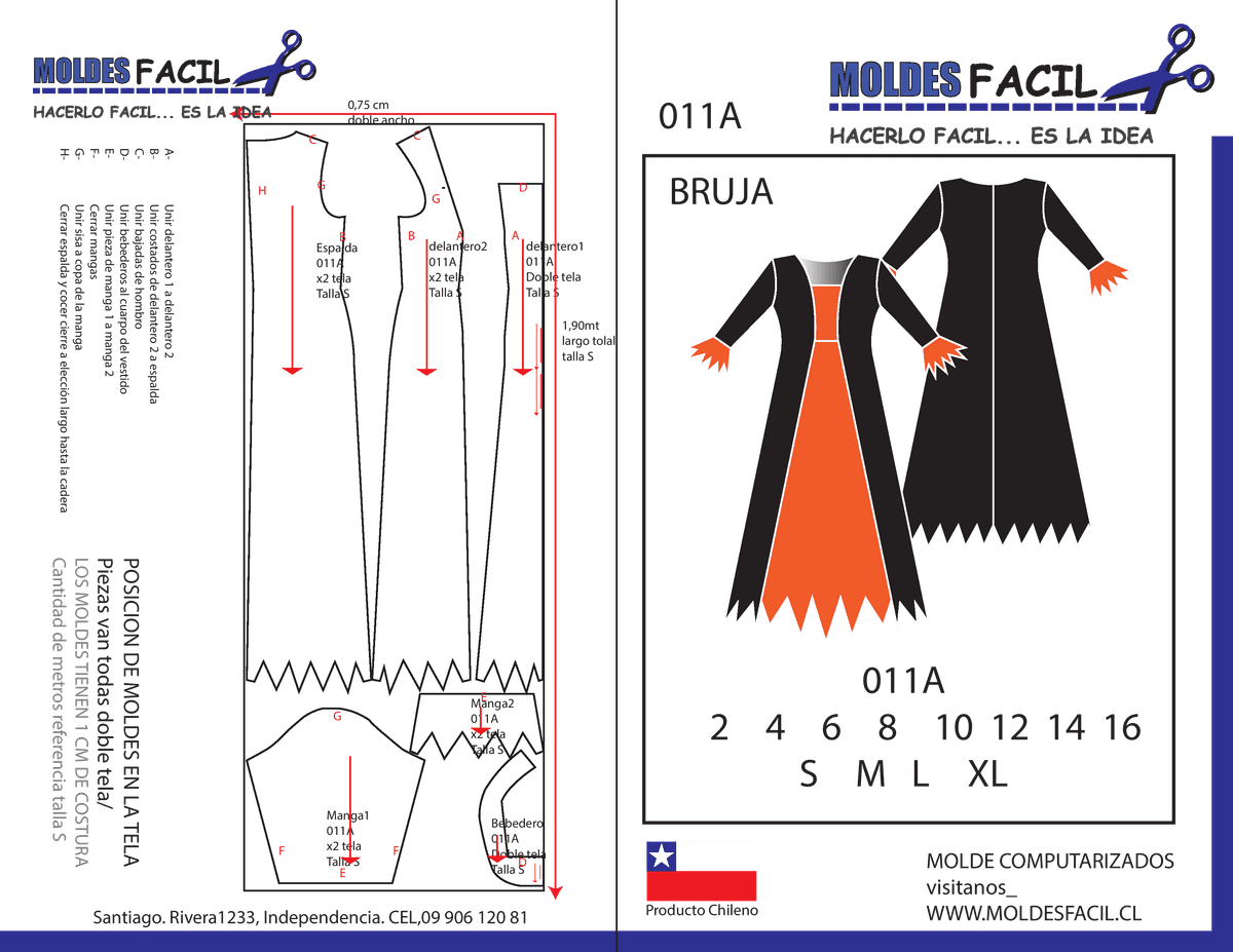 Patrón de costura Disfraz Bruja — Moldes Fácil