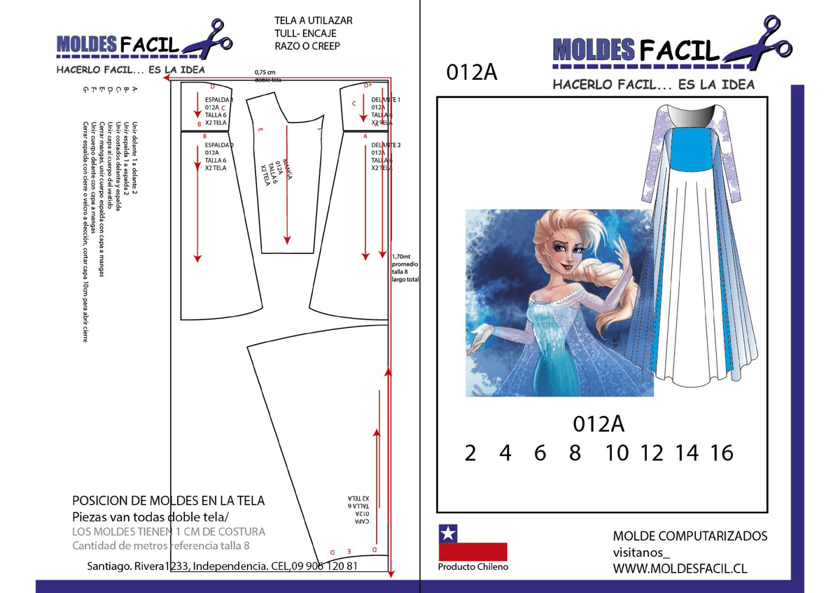 Patrón de costura Disfraz princesa elsa frozen — Moldes Fácil