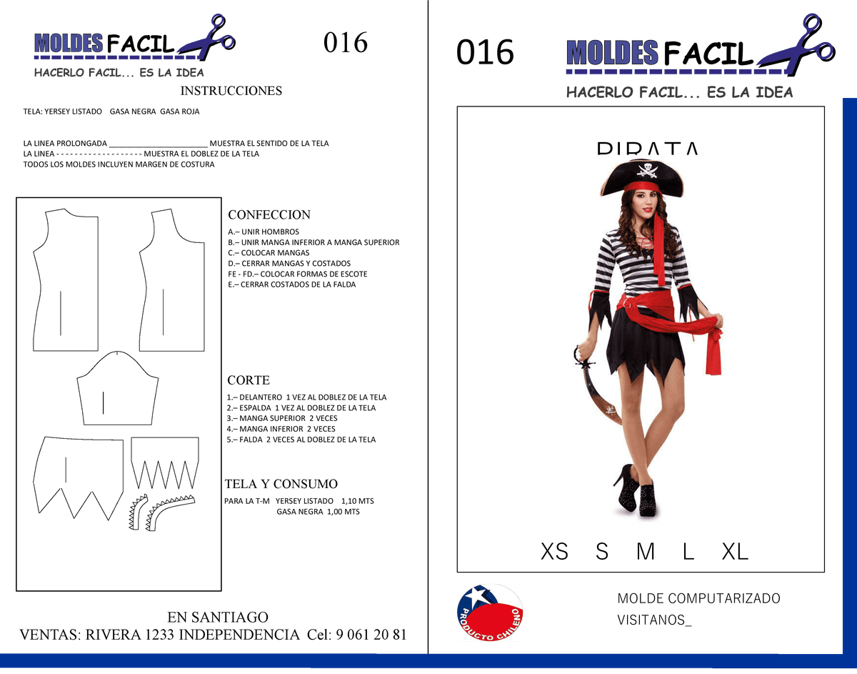 Patrón de costura PIRATA MUJER — Moldes Fácil