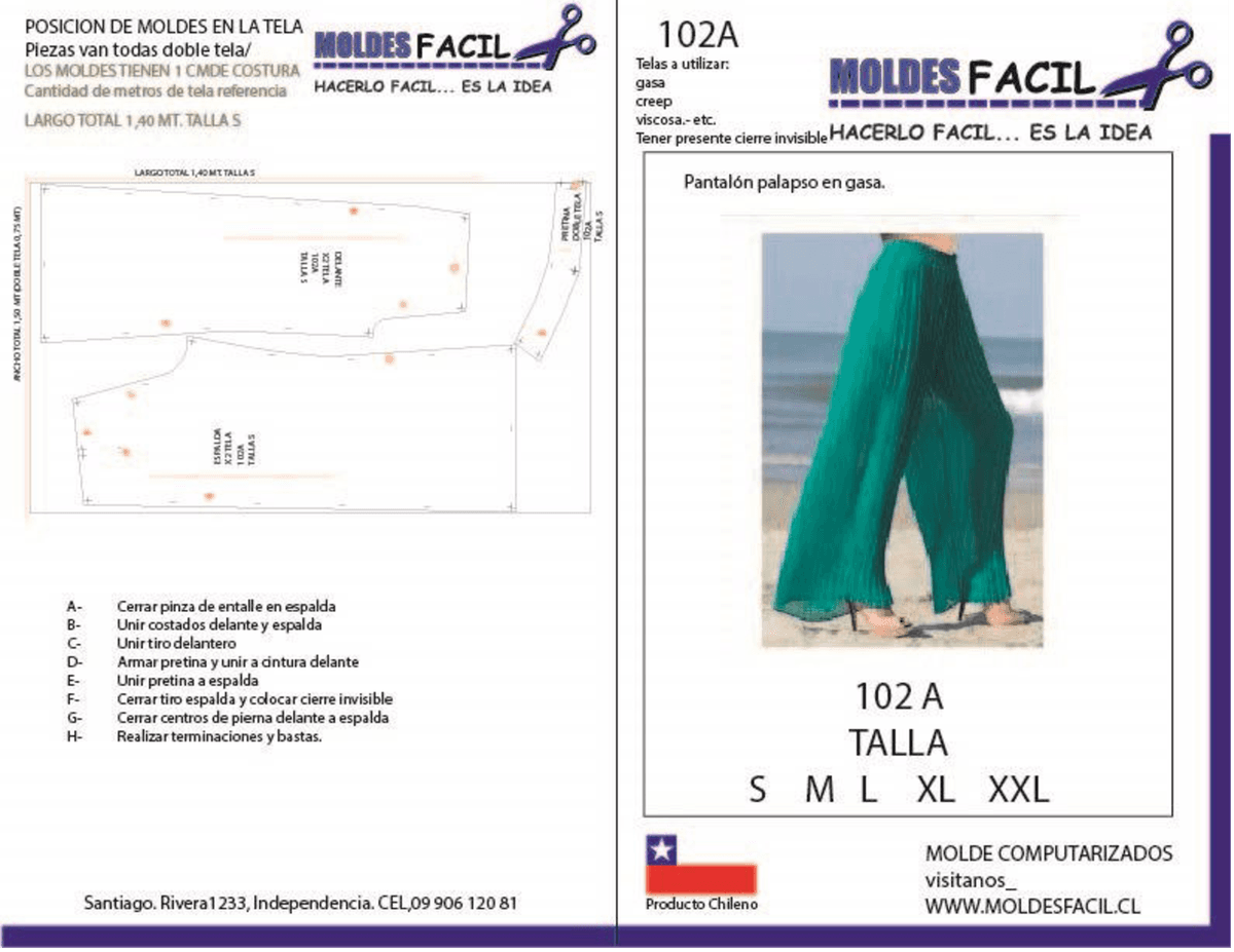 Patrón de costura Pantalón palapso en gasa — Moldes Fácil
