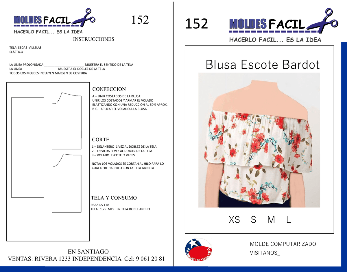 Patrón de costura Blusa escote bardot — Moldes Fácil