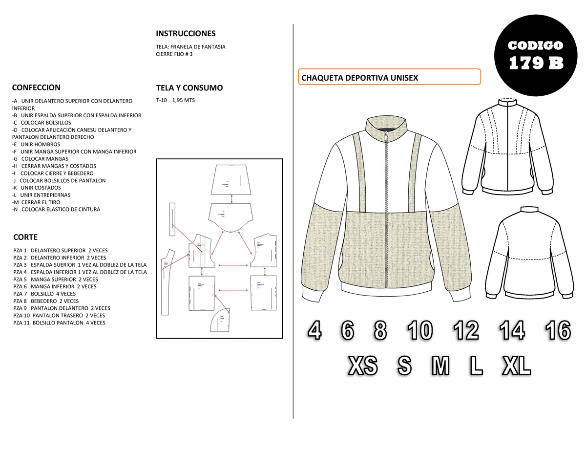 Patrón de costura Chaqueta deportiva unisex — Moldes Fácil