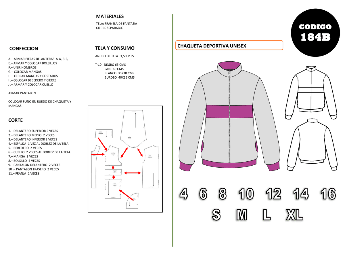 Patrón de costura Chaqueta deportiva unisex — Moldes Fácil