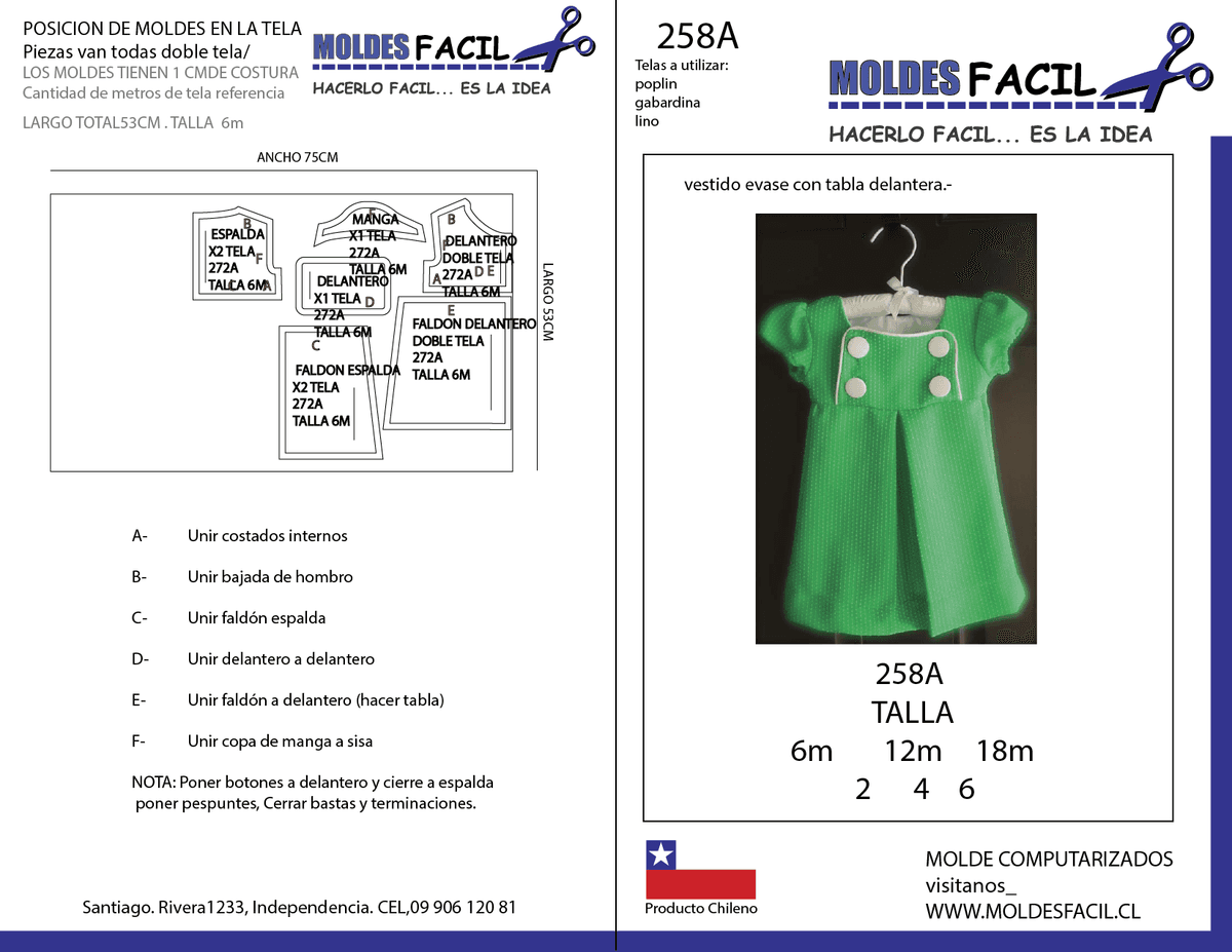 Patrón de costura Vestido evase con tabla delantera — Moldes Fácil