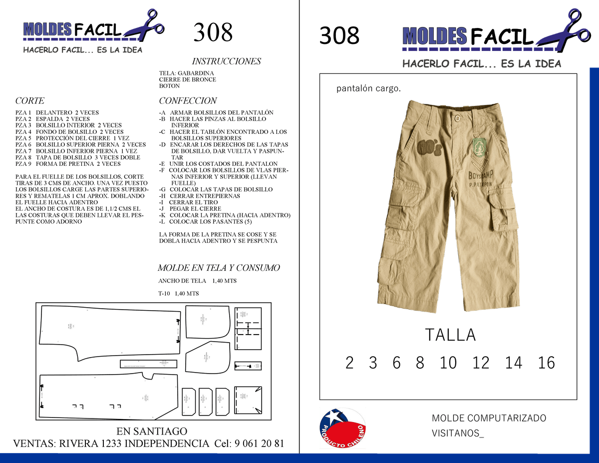 Patrón de costura Pantalón cargo — Moldes Fácil
