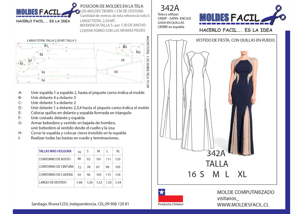 Patrón de costura Vestido de fiesta con quillas en ruedo — Moldes Fácil