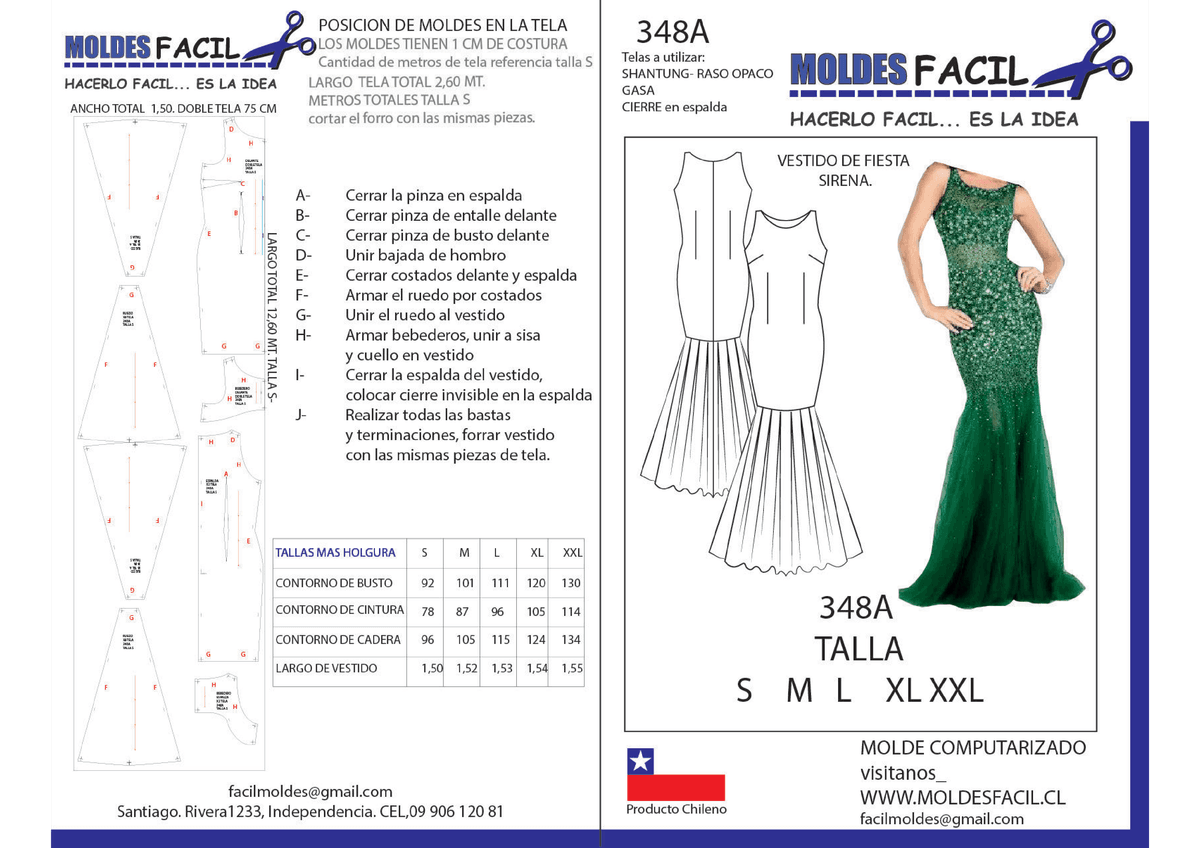 Patrón de costura Vestido de fiesta de sirena — Moldes Fácil
