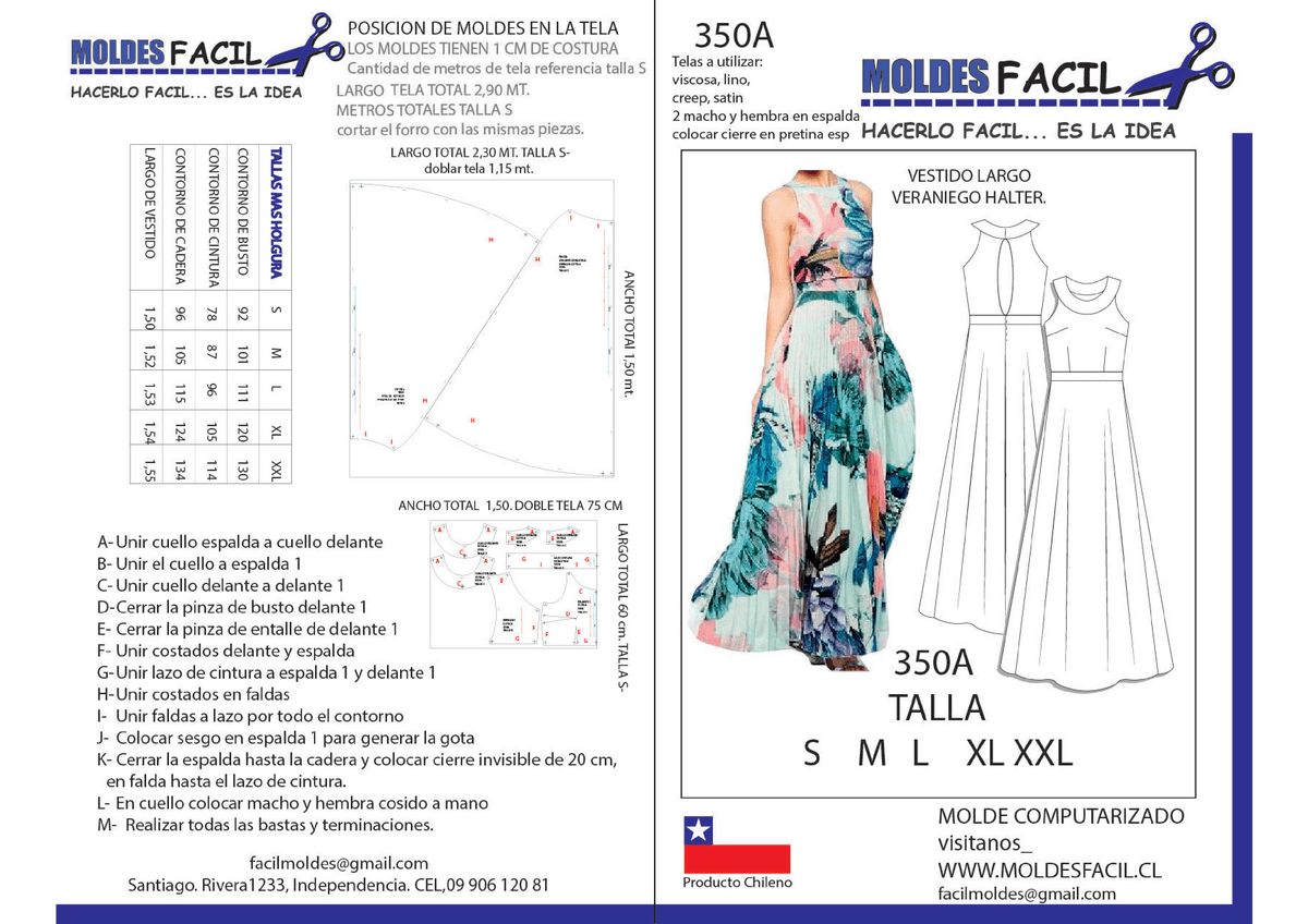 Patrón de costura Vestido largo veraniego halter — Moldes Fácil
