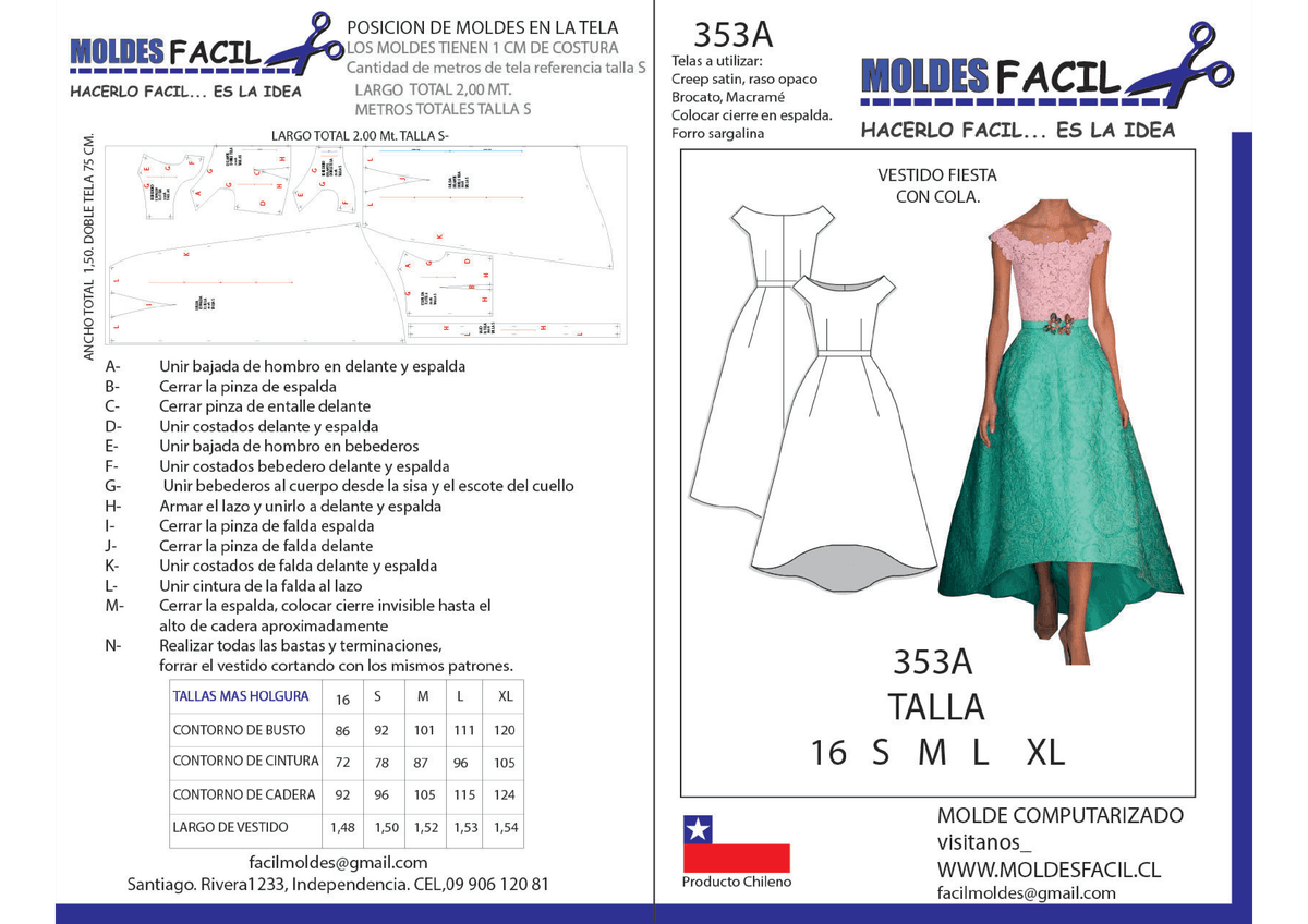 Patrón de costura Vestido de fiesta con cola — Moldes Fácil