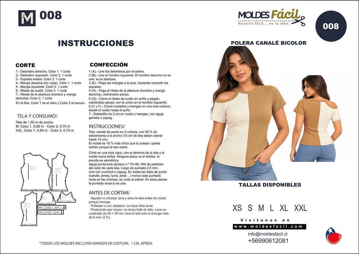 Patrón de costura Polera canalé bicolor — Moldes Fácil