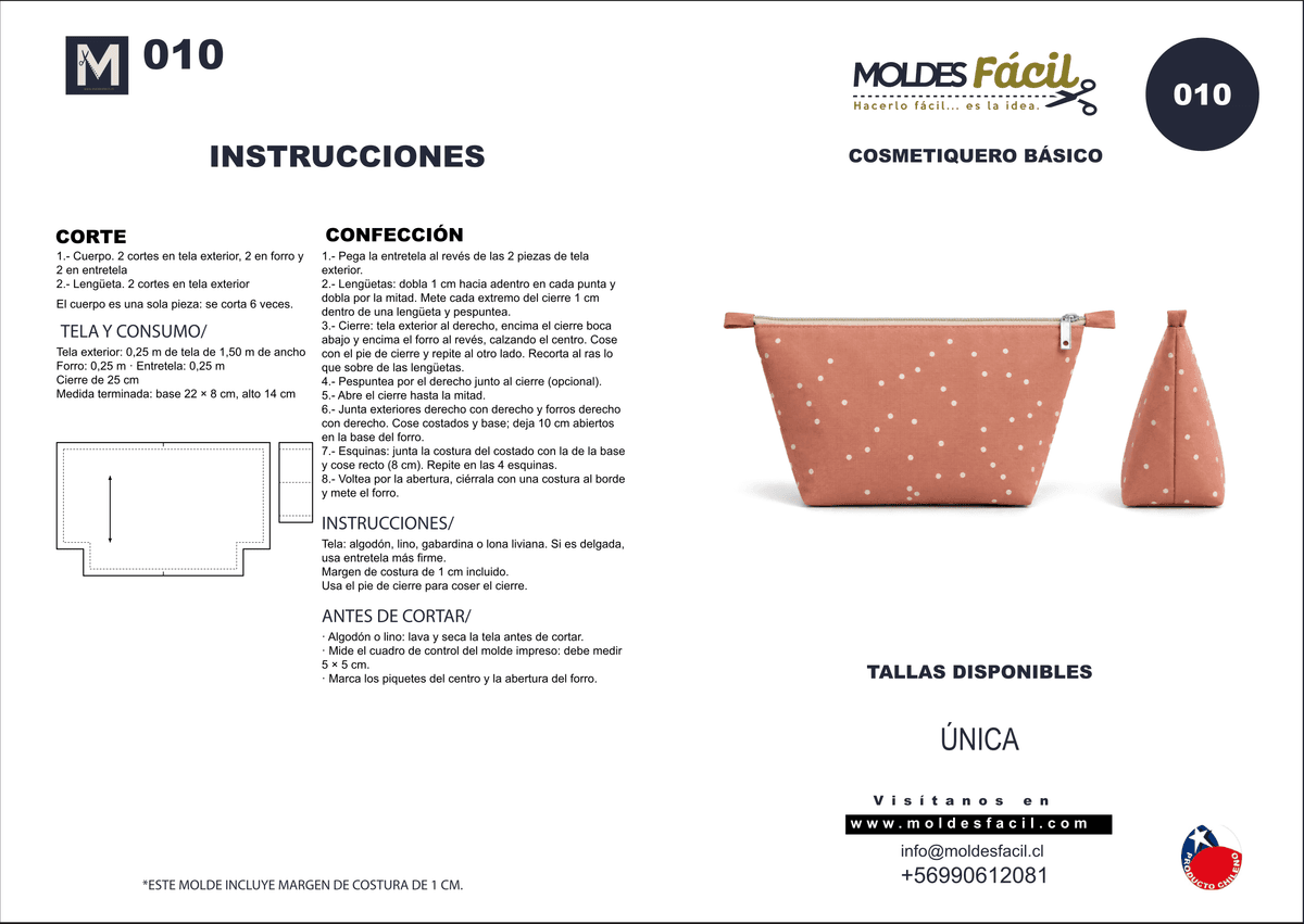Patrón de costura Cosmetiquero básico — Moldes Fácil