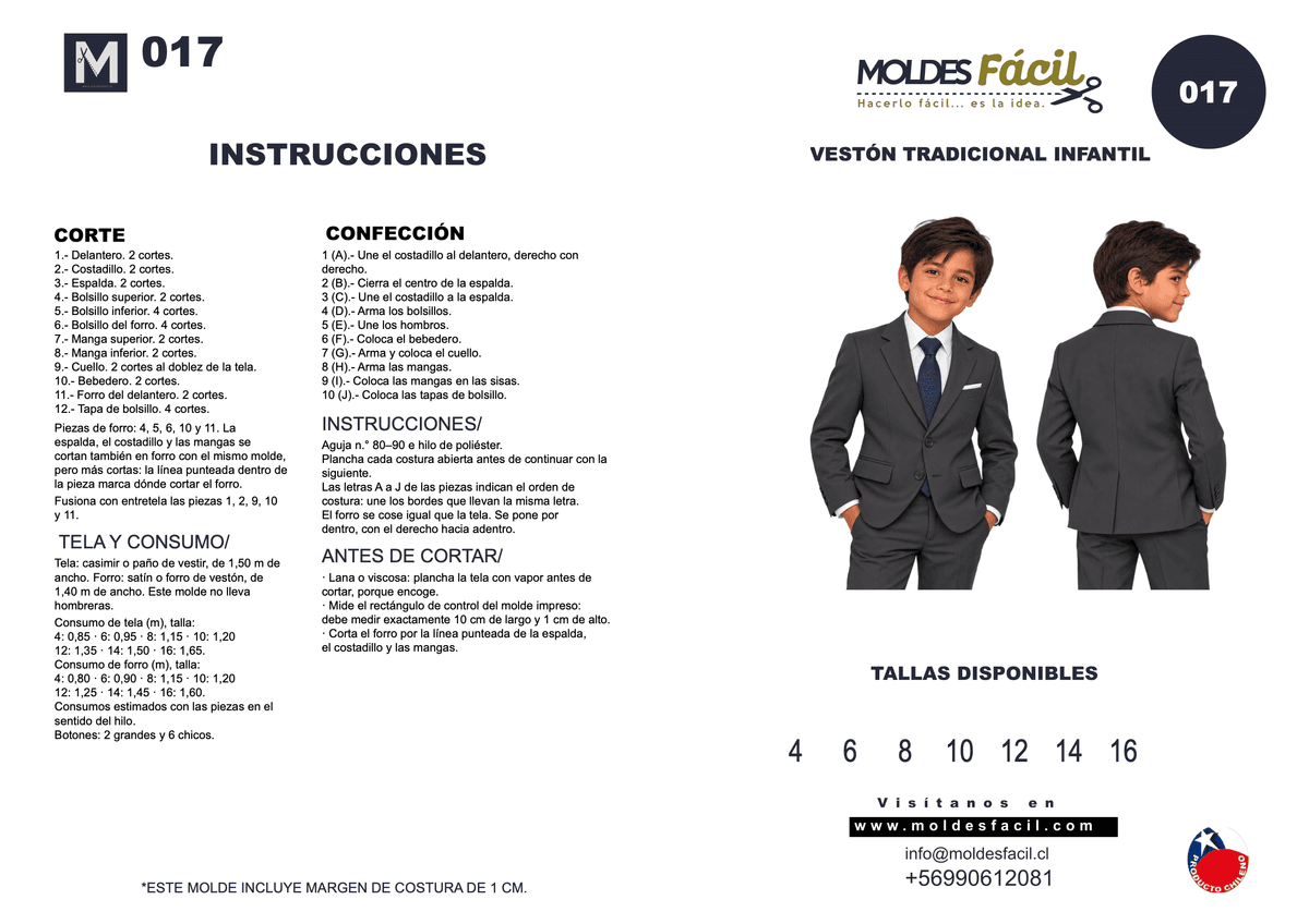 Patrón de costura Vestón niño — Moldes Fácil