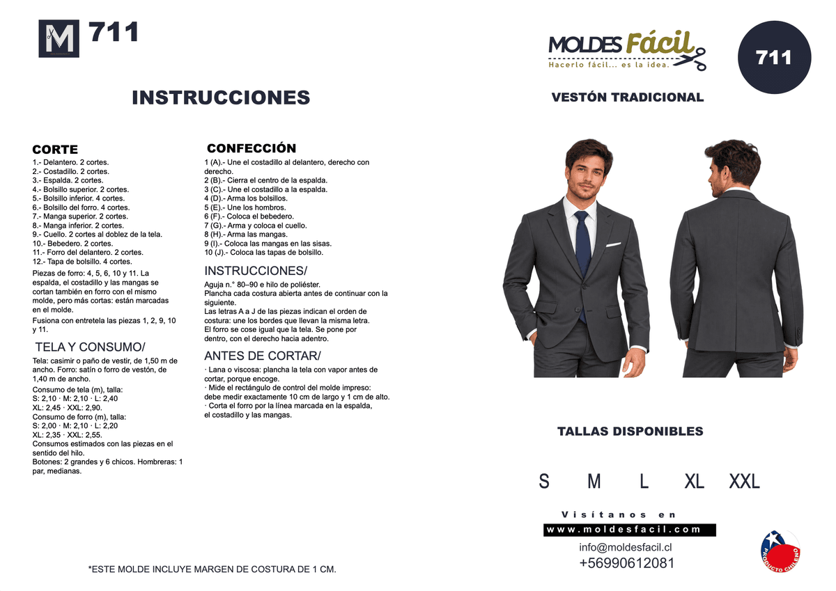 Patrón de costura VESTON TRADICIONAL — Moldes Fácil